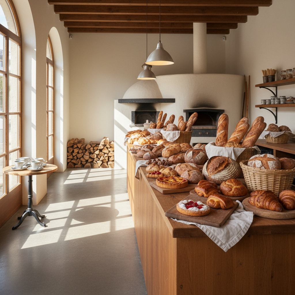 Warmer Blick in die Backstube mit frischem Gebäck