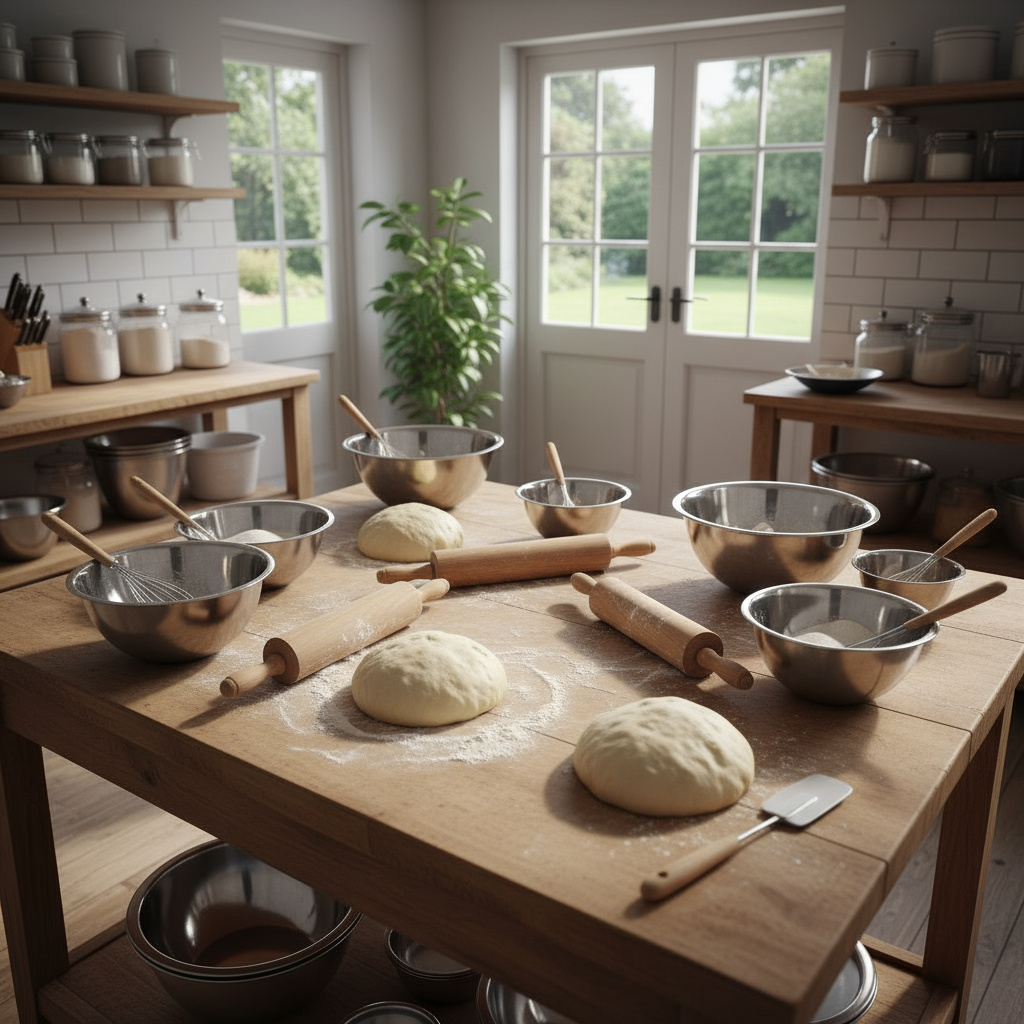 Back-Workshop mit Teig und Backutensilien